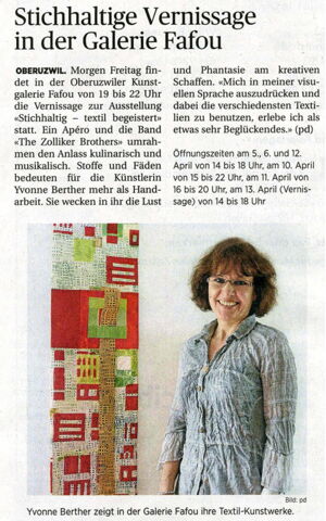 Wiler Zeitung / Stichhaltige Vernissage in der Galerie Fafou